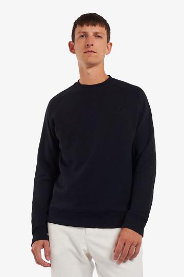 Navy Fred Perry Knitted Back Men's Sweatshirts | PH 1591AHKP